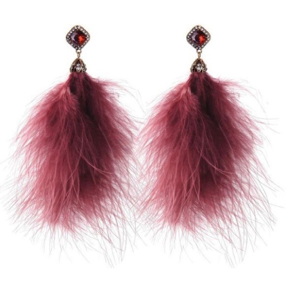 red feather tassel earrings